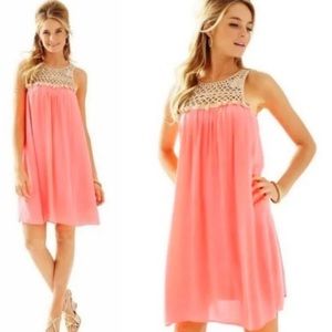 Lilly Pulitzer Coral Pink Crochet Yoke Sleeveless Dress